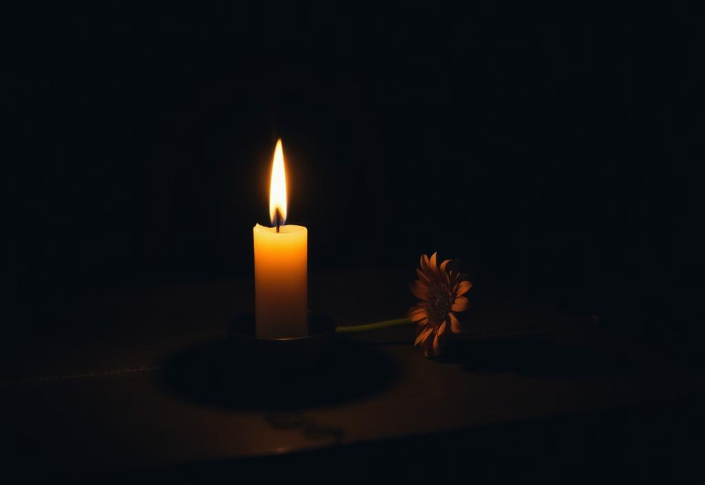 A single candle flame glowing softly in darkness