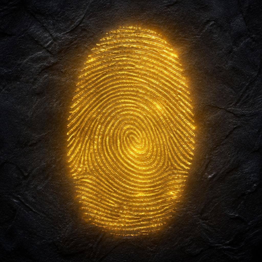 A glowing golden fingerprint, symbolising your unique inner pattern